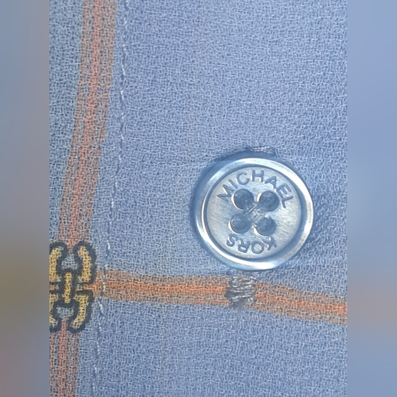 Michael Kors Blue Chain Linked Gold Collared Shirt Button down Blouse Size XS - Picture 8 of 9